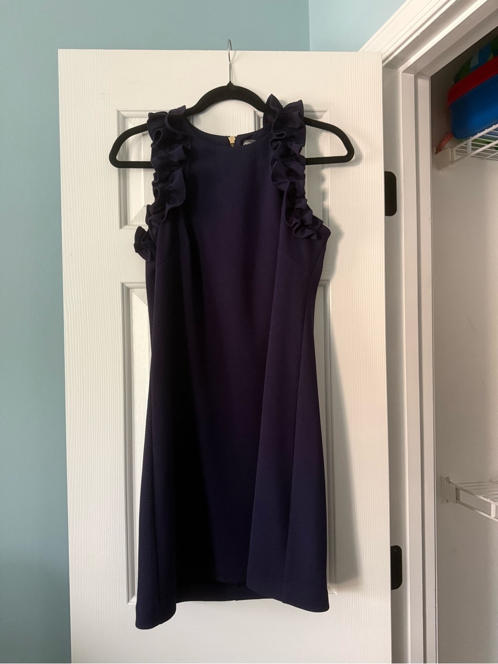 Vince Camuto Navy Ruffle Sleeveless Shift Dress Size 10